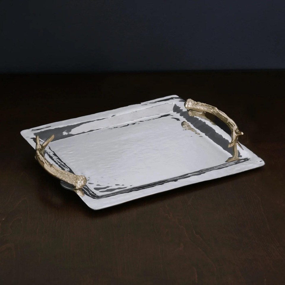 Western Antler Emerson Large Tray Gold Handles - Tray Top View | Bone & Brass