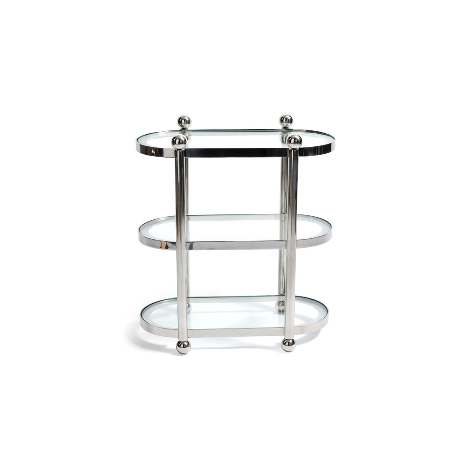 Three-Tier Nickel Oval Bar Cart - Bar Cart Side View | Bone & Brass