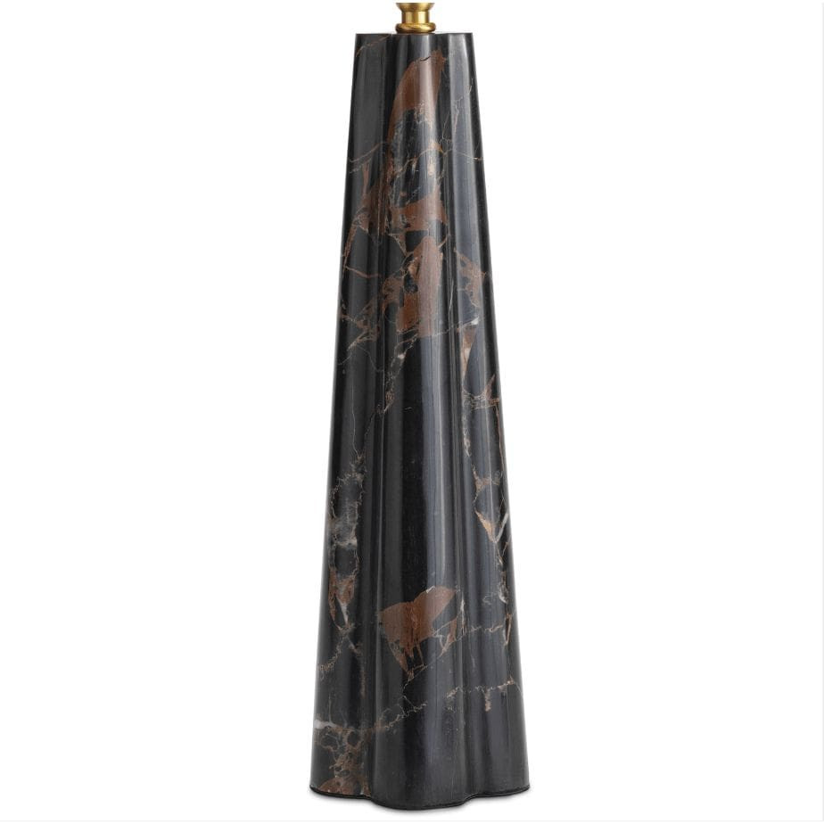 Roman Marble Table Lamp base, crafted from Portoro Black & Gold marble, with a natural brass finial.