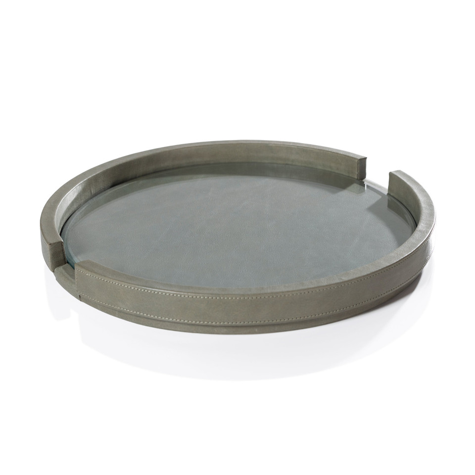 Ruvo Sage Leather Serving Tray with Glass Insert - Tray Top View | Bone & Brass
