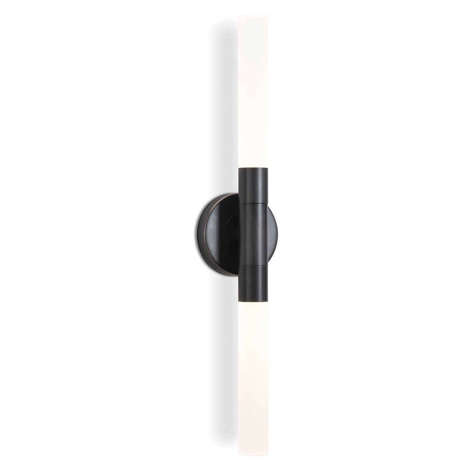 Wick Oil Rubbed Bronze Hilo Sconce, 23" tall, with two frosted acrylic bulb covers.