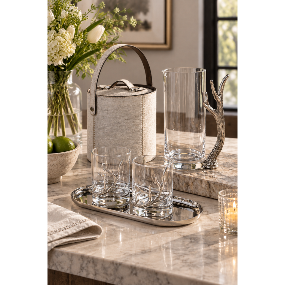 Davos Rock Glass Pitcher Pewter Antler Handle, view 2