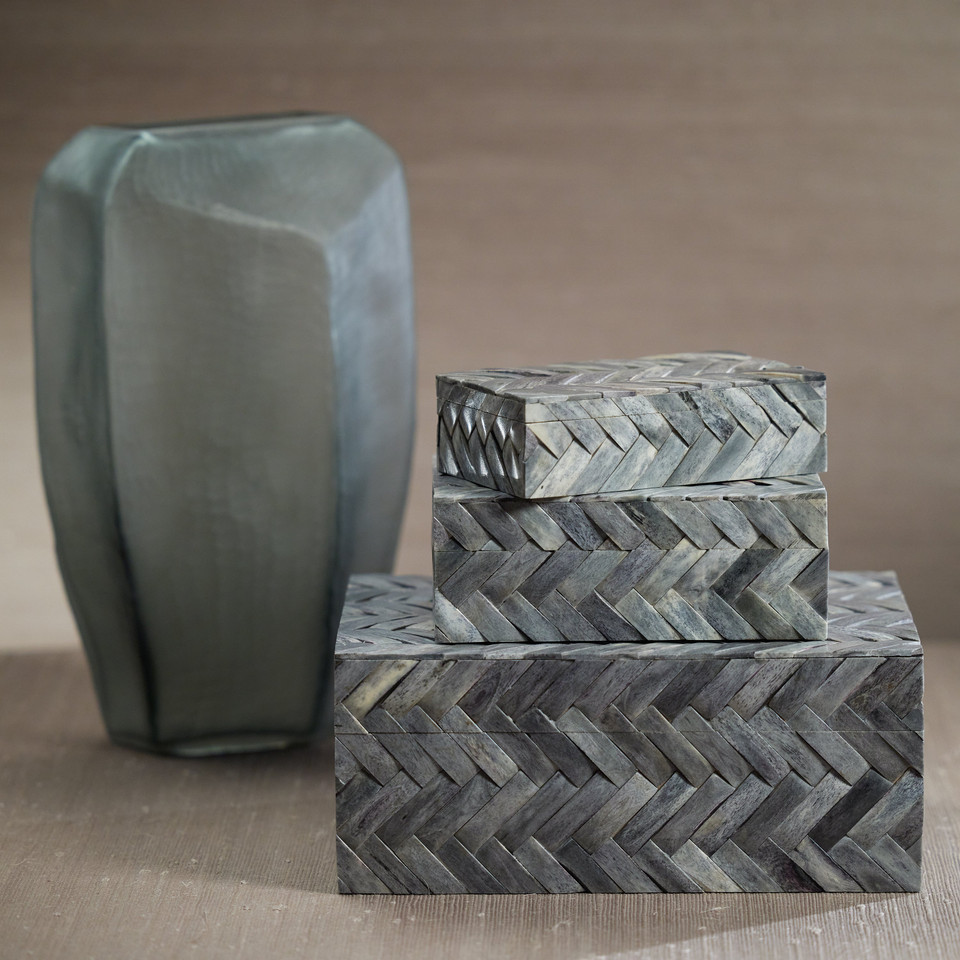 Mayfair Grey Bone Braided Decorative Box, Large - Box Detail | Bone & Brass