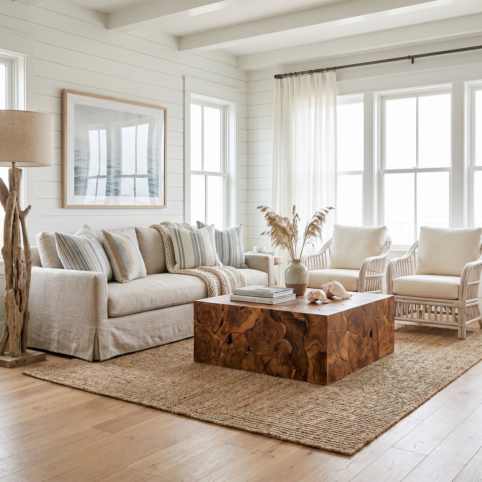 Square Teak Slice Coffee Table - Table Side View | Bone & Brass