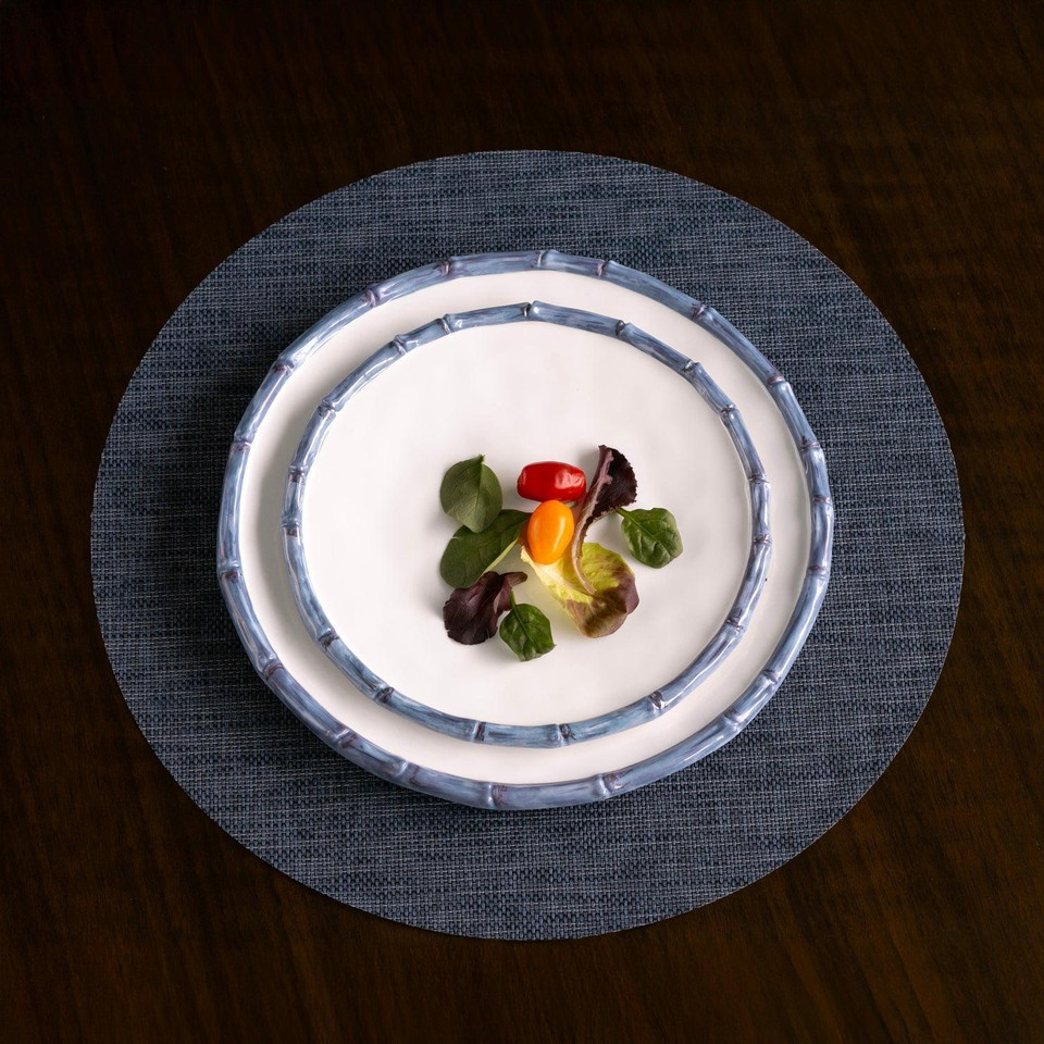 Vida Blue Bamboo & White Salad Plate Set of 4 - Plate Top View | Bone & Brass