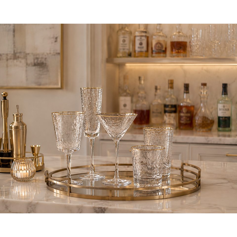 Kamarone Triangular Highball Glasses Gold Rim, Set 4, view 2