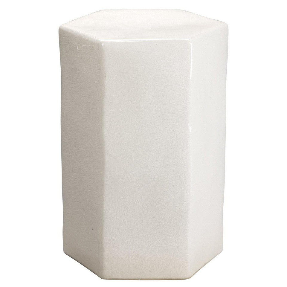 Porto White Hexagon Ceramic Side Table | Bone & Brass