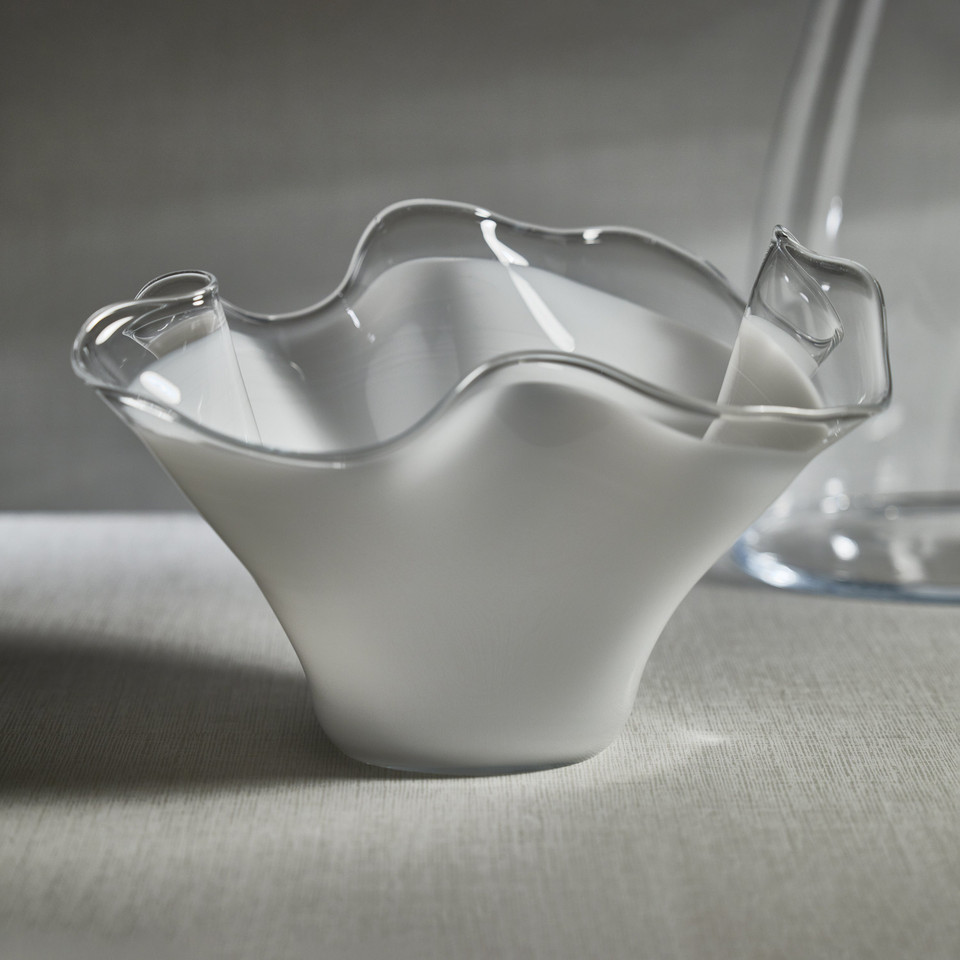 Royal White Tall Wave Glass Decorative Bowl - Bowl Top View | Bone & Brass