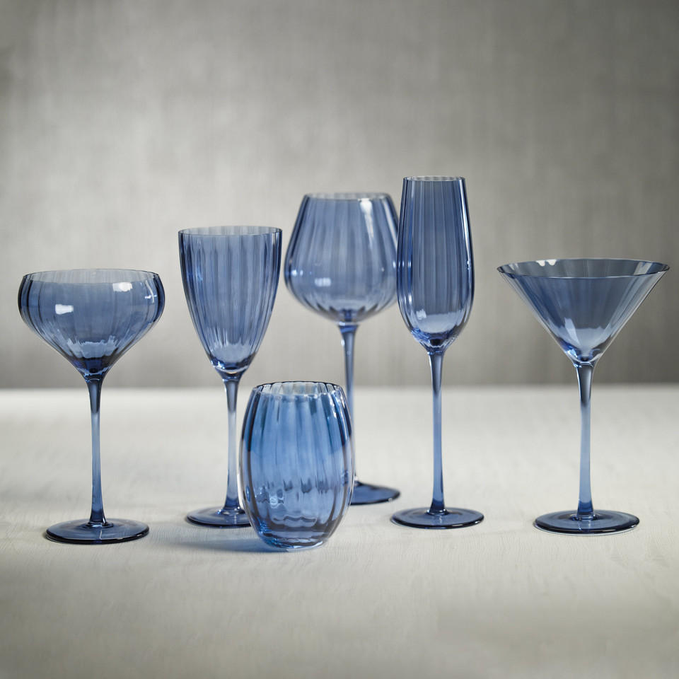 Madden Blue Champagne Flutes, Set 4 - Glass Bowl Detail | Bone & Brass