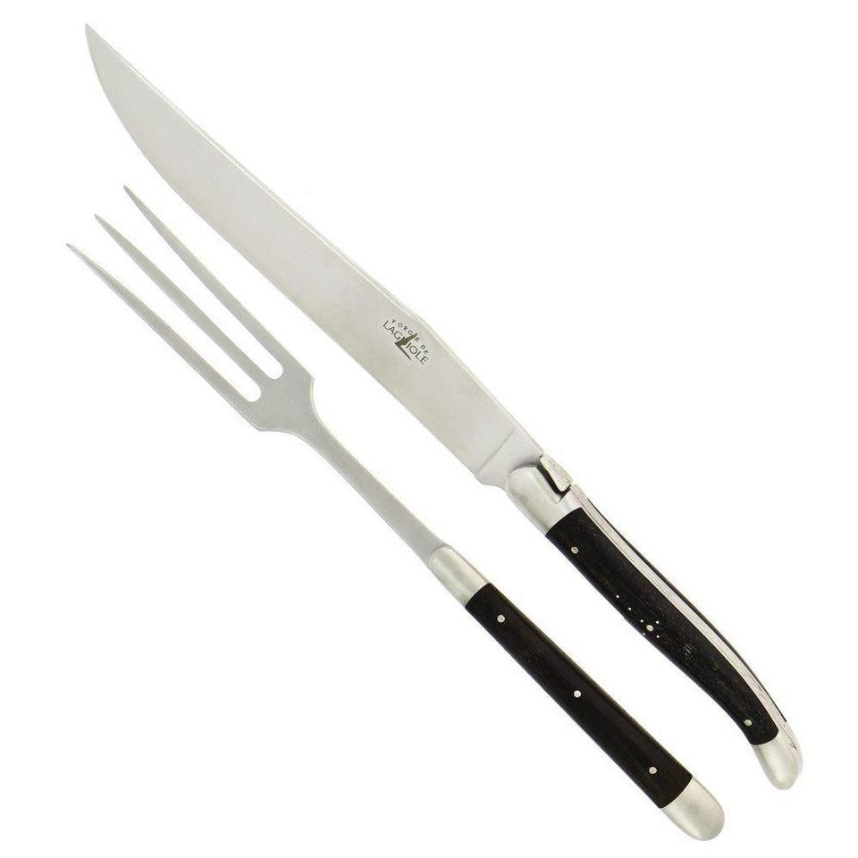 Laguiole Carving Set Ebony Handle Satin Finish | Bone & Brass