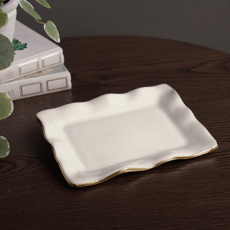 Encanto Vento Small Rectangular Tray (Cream) - Tray Side View | Bone & Brass