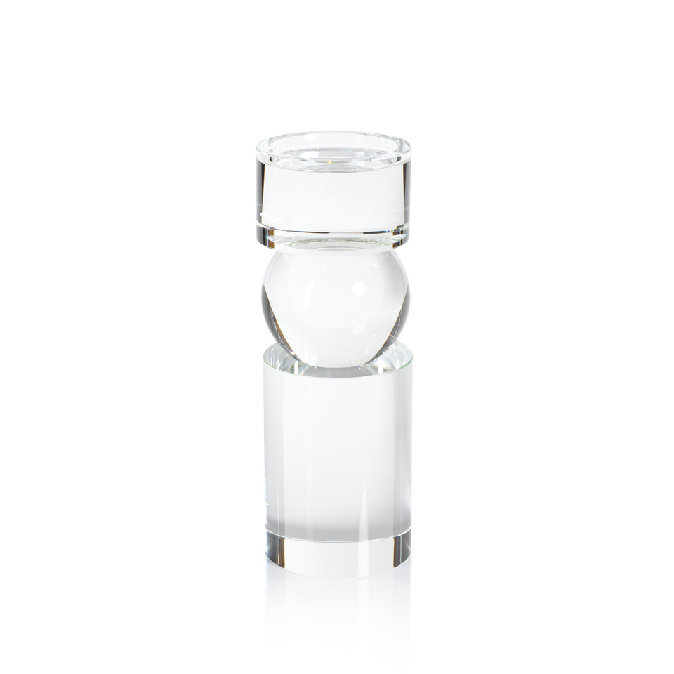 Renoir 11-Inch Tall Clear Crystal Pillar Candle Holder | Bone & Brass