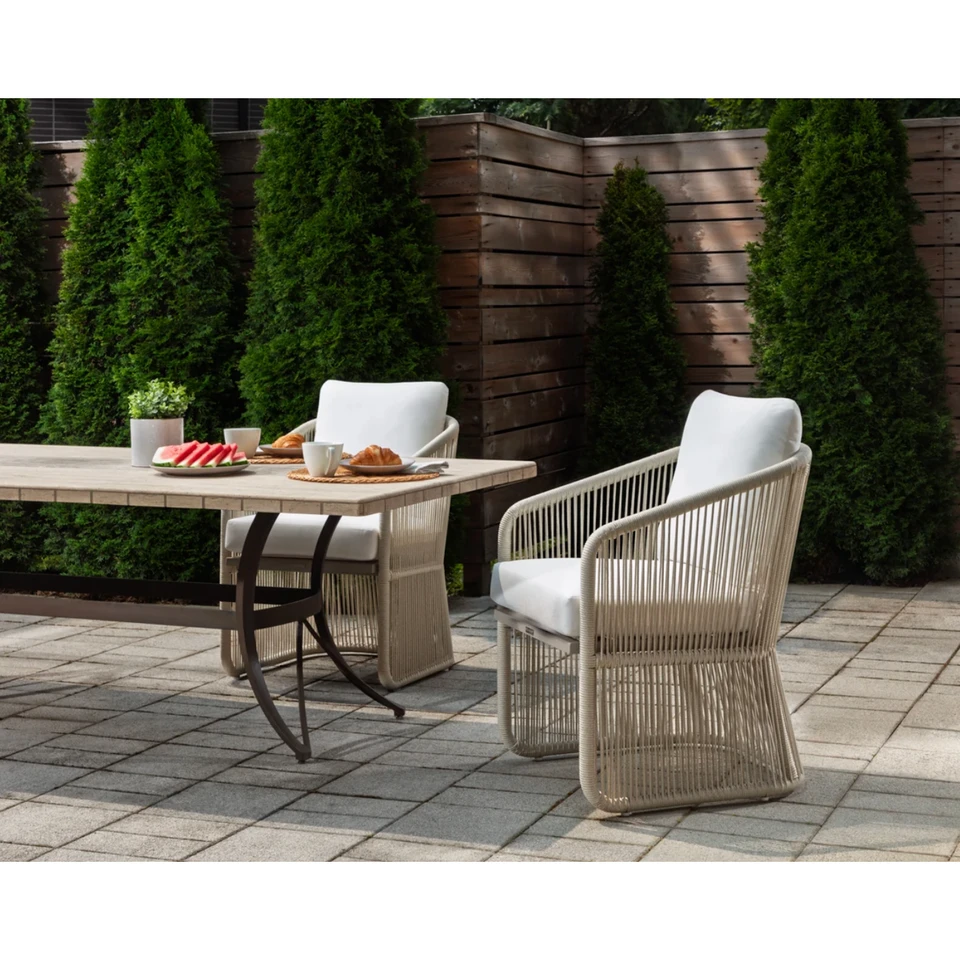 Allariz Greige Rope Outdoor Dining Armchair, view 2