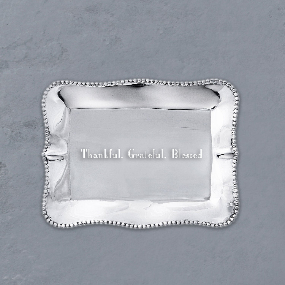 Giftables Pearl Denisse Rectangular Engraved Tray "Thankful, - Tray Top View | Bone & Brass