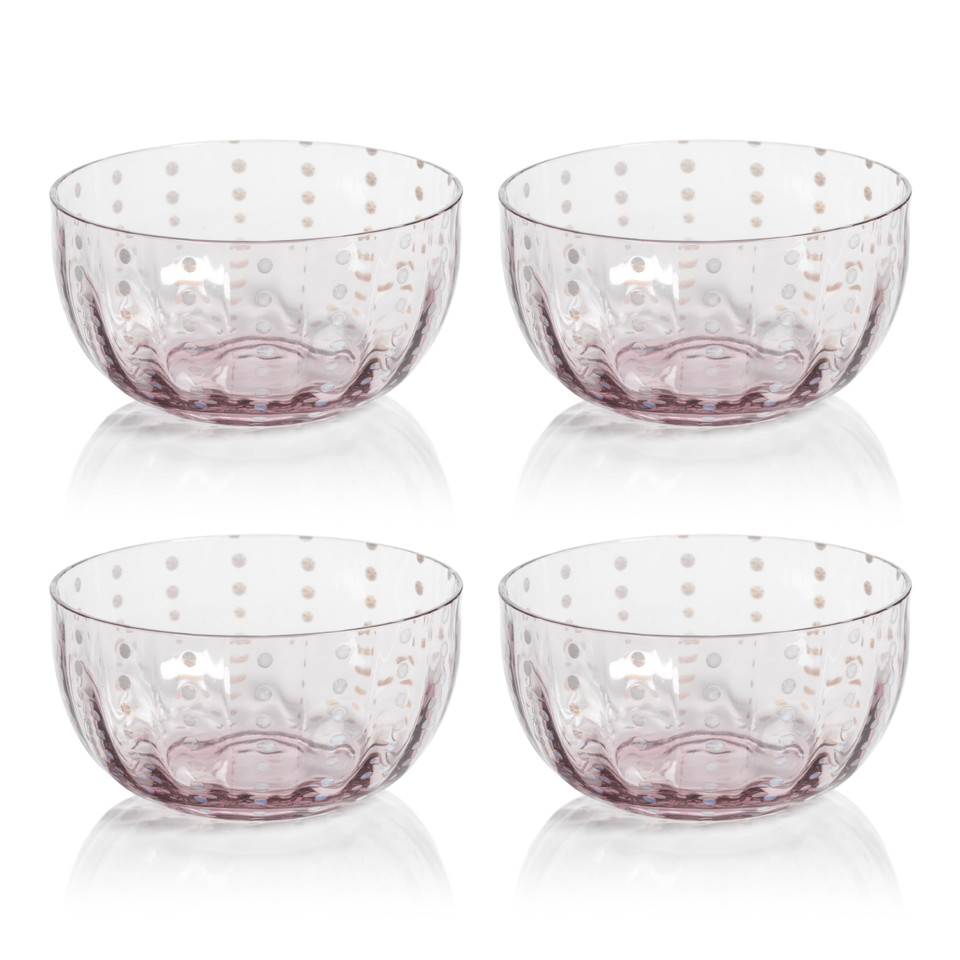 Preston Lavender & White Dot Glass Bowls, Set of 4 - Bowl Top View | Bone & Brass