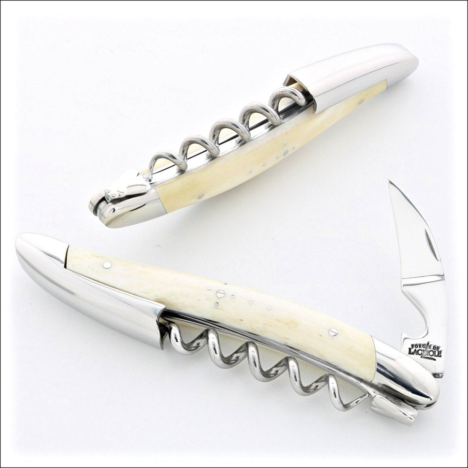 Forge de Laguiole Corkscrew Bone Handle - Corkscrew Side View | Bone & Brass