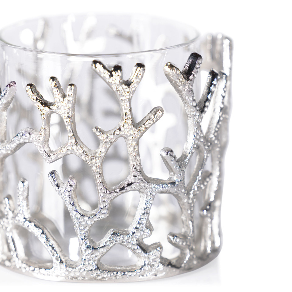 Coral Sea Nickel Hurricane w/ Glass Insert - Hurricane Side View | Bone & Brass