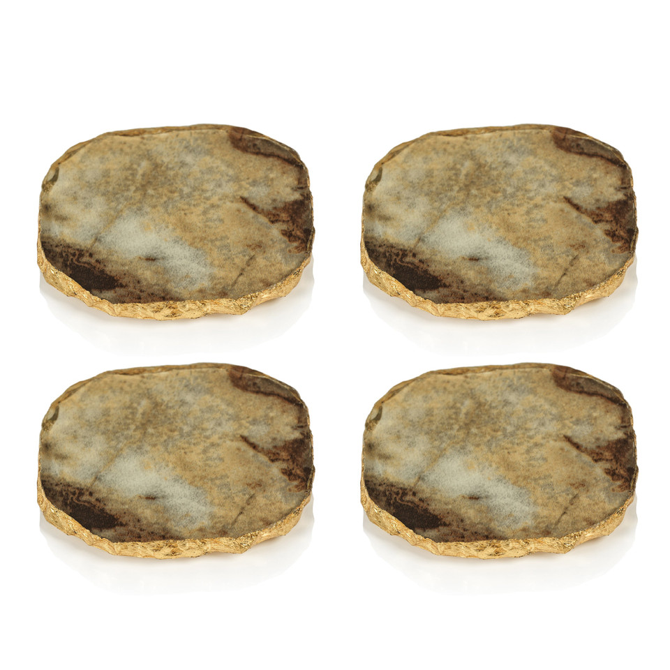 Vivienne 4-Piece Brown Agate Marble Glass Coaster Set - Coaster Top View | Bone & Brass