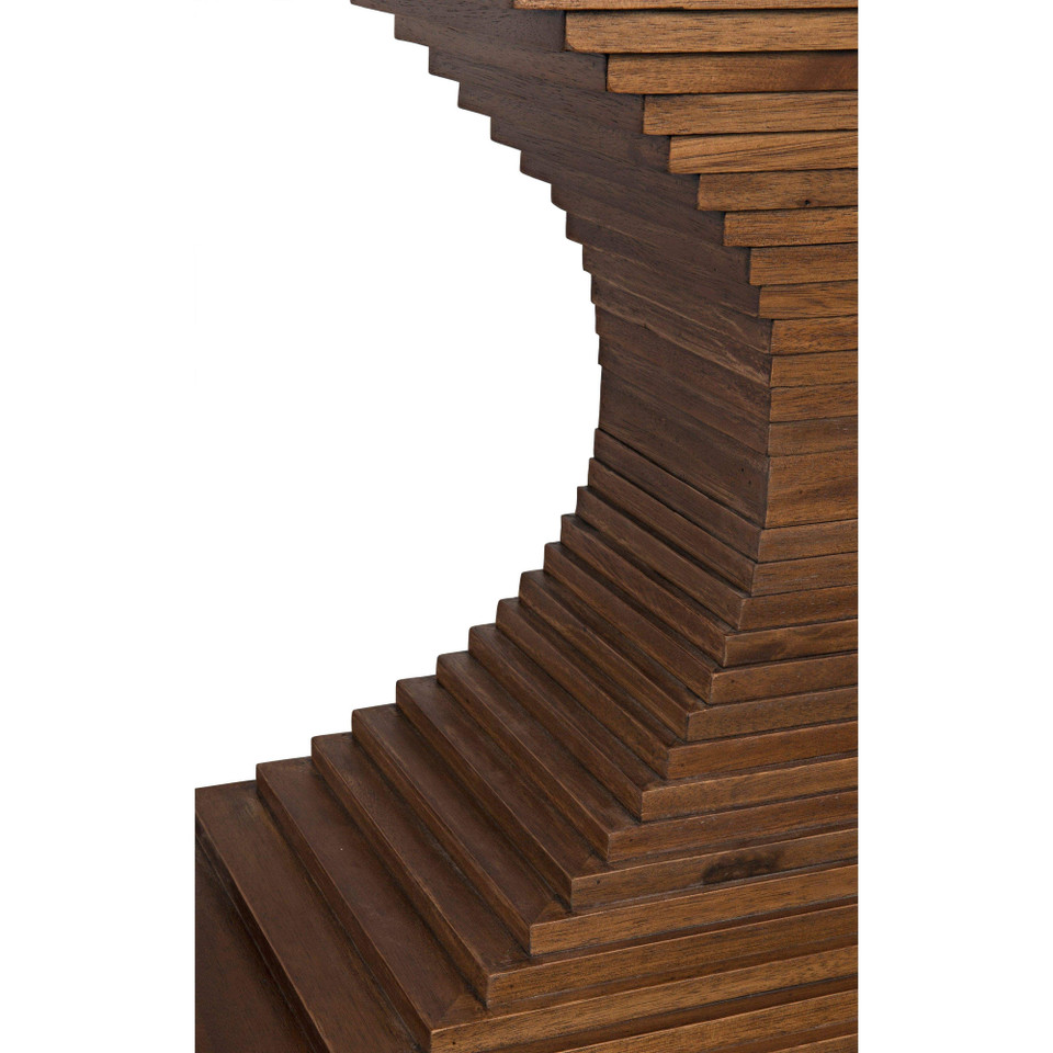 Dark walnut console with hand-carved decorative ridges, 72"W x 30.5"H.
