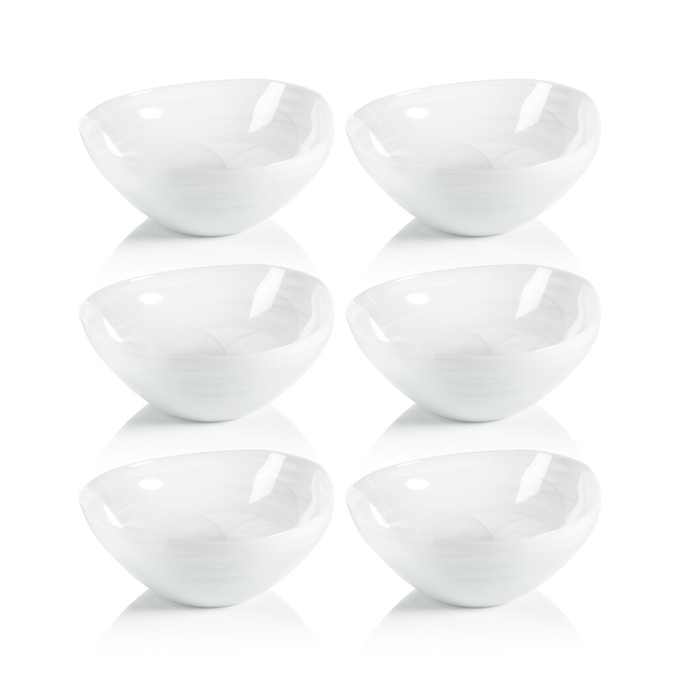 Monte Carlo White Alabaster Medium Glass Bowls, Set of 6 - Bowl Side View | Bone & Brass