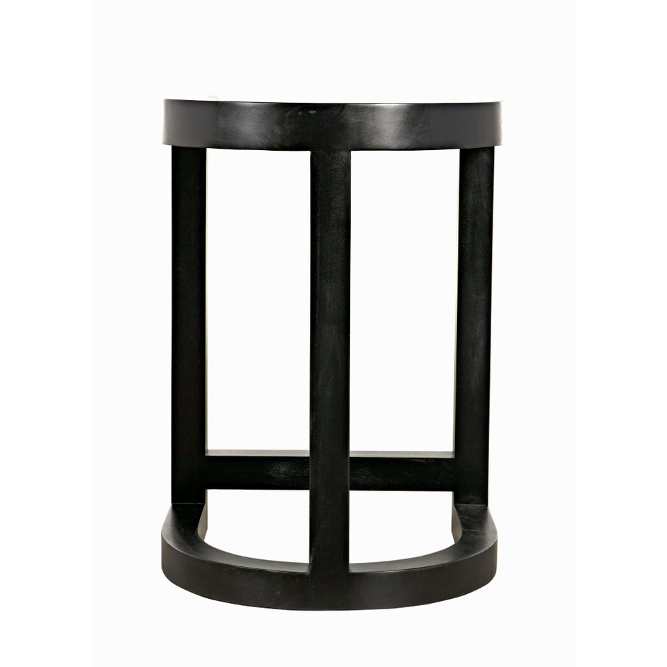 Hand-rubbed black mahogany Saddle counter stool with curved seat and base, 26"H.