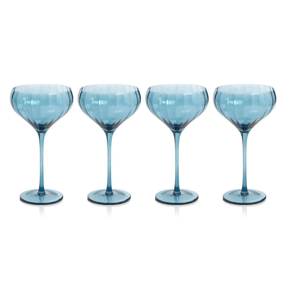 Madden Blue Cocktail Glasses, Set 4 - Glass Side View | Bone & Brass