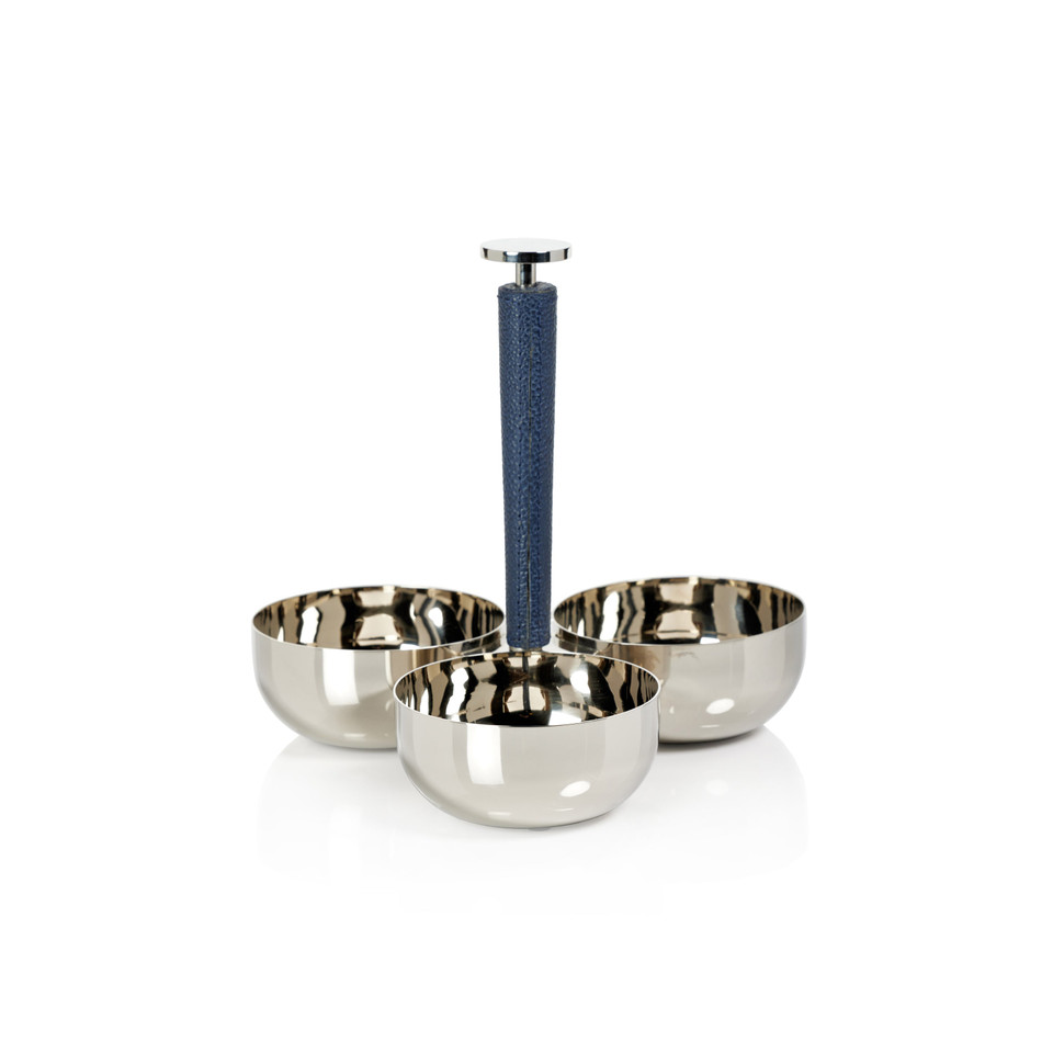 Laguna Nickel & Navy Leather Condiment Set | Bone & Brass