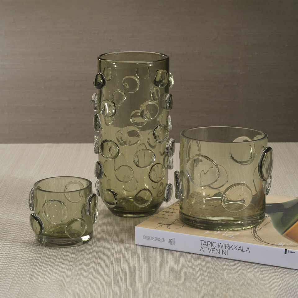 Celeste Tall Olive Green Glass Vase/Hurricane - Vase Detail | Bone & Brass