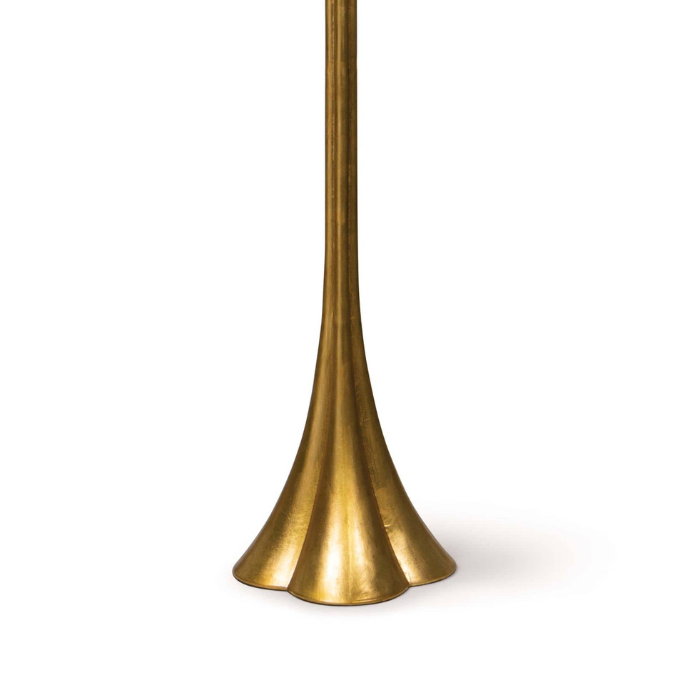 Lillian Floor Lamp base, featuring a sleek, modern, polished brass silhouette with a flared, scalloped design.