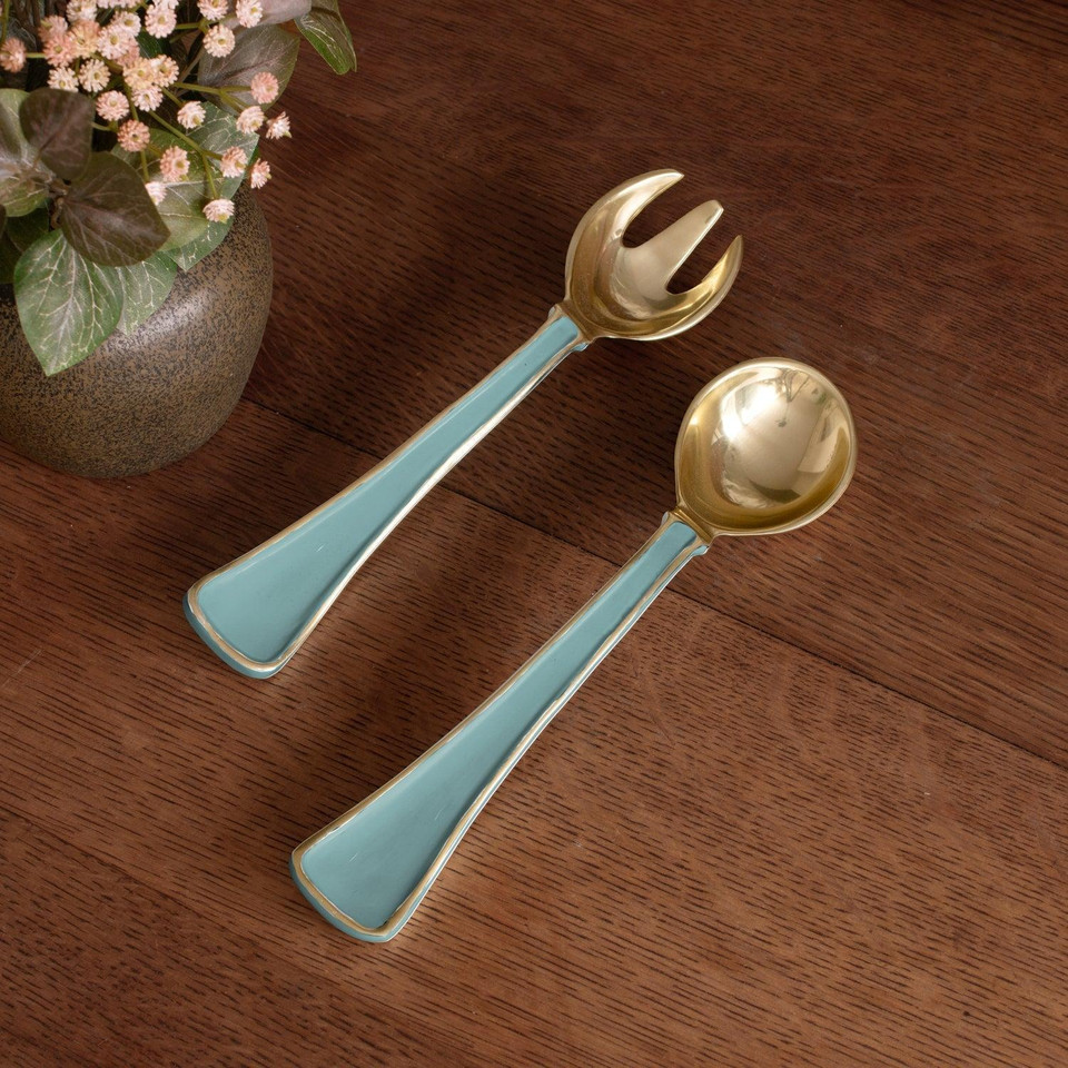 Encanto Soho Salad Servers (Turquoise) - Set Detail | Bone & Brass