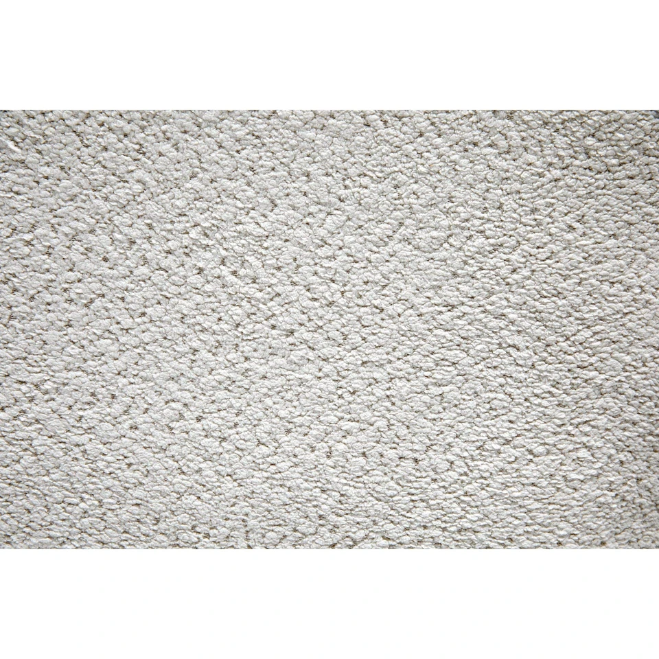 Close-up of off-white Boucle fabric with a textured, looped surface.