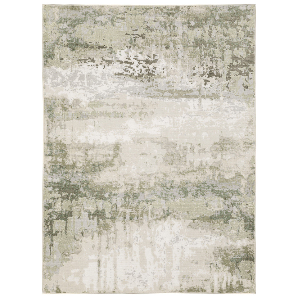Caravan Beige & Green Contemporary Rug with abstract, textured polyester design.
