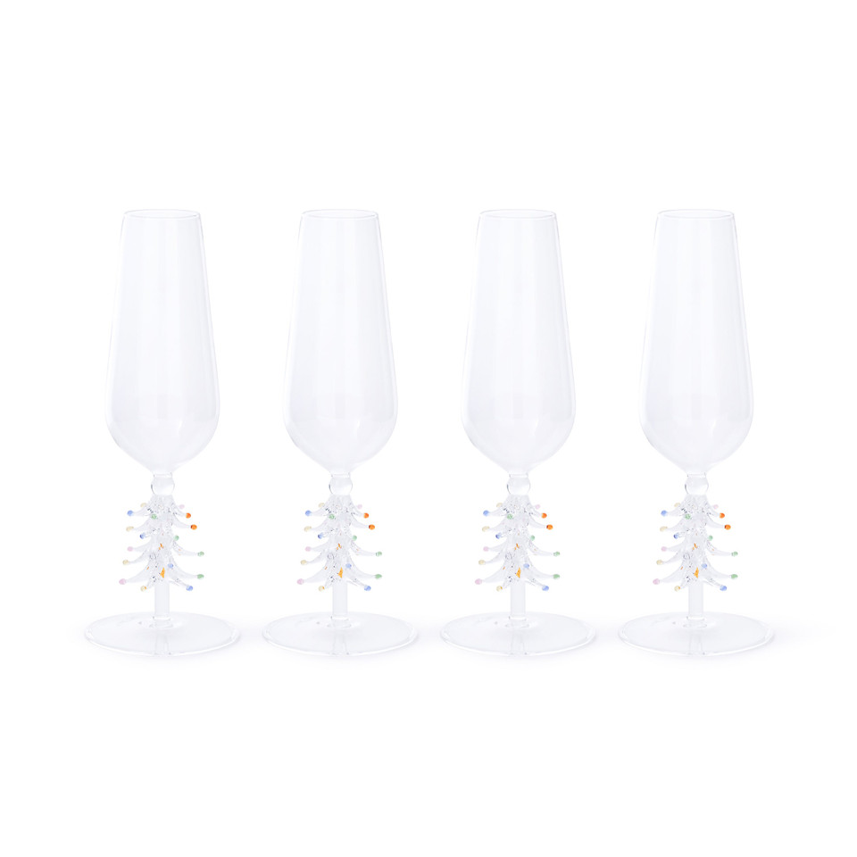 Treetop Cheers Glass Champagne Flutes - Holiday Stemware, Set of 4, view 6