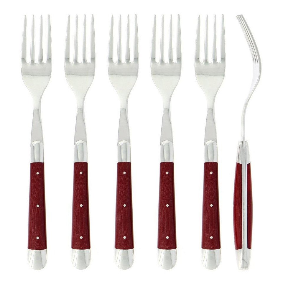 Forge de Laguiole Forks Fabric Series Burgundy - Fork Detail | Bone & Brass