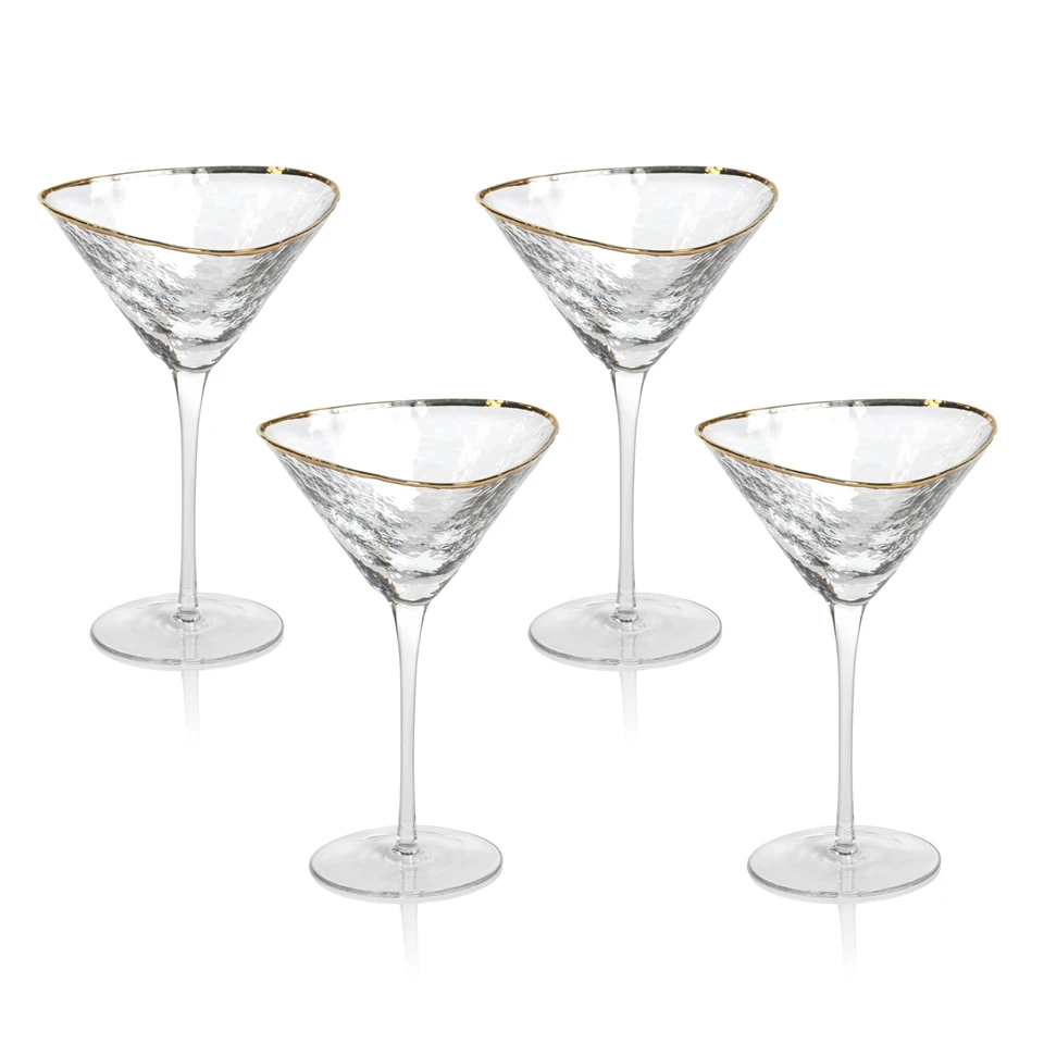 Kamarone Triangular Martini Glasses with Gold Rim, Set of 4 - Glass Close Up | Bone & Brass