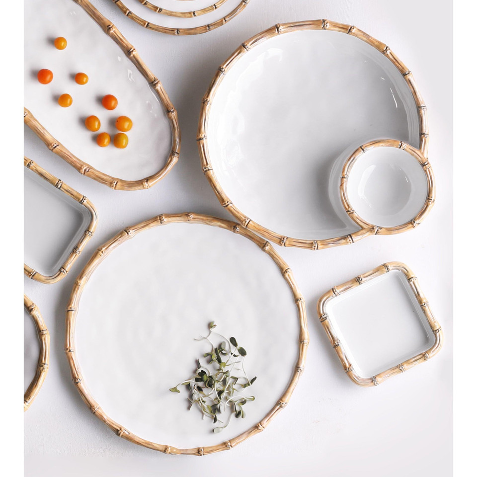 Vida White & Natural Bamboo Round Platter - Platter Detail | Bone & Brass