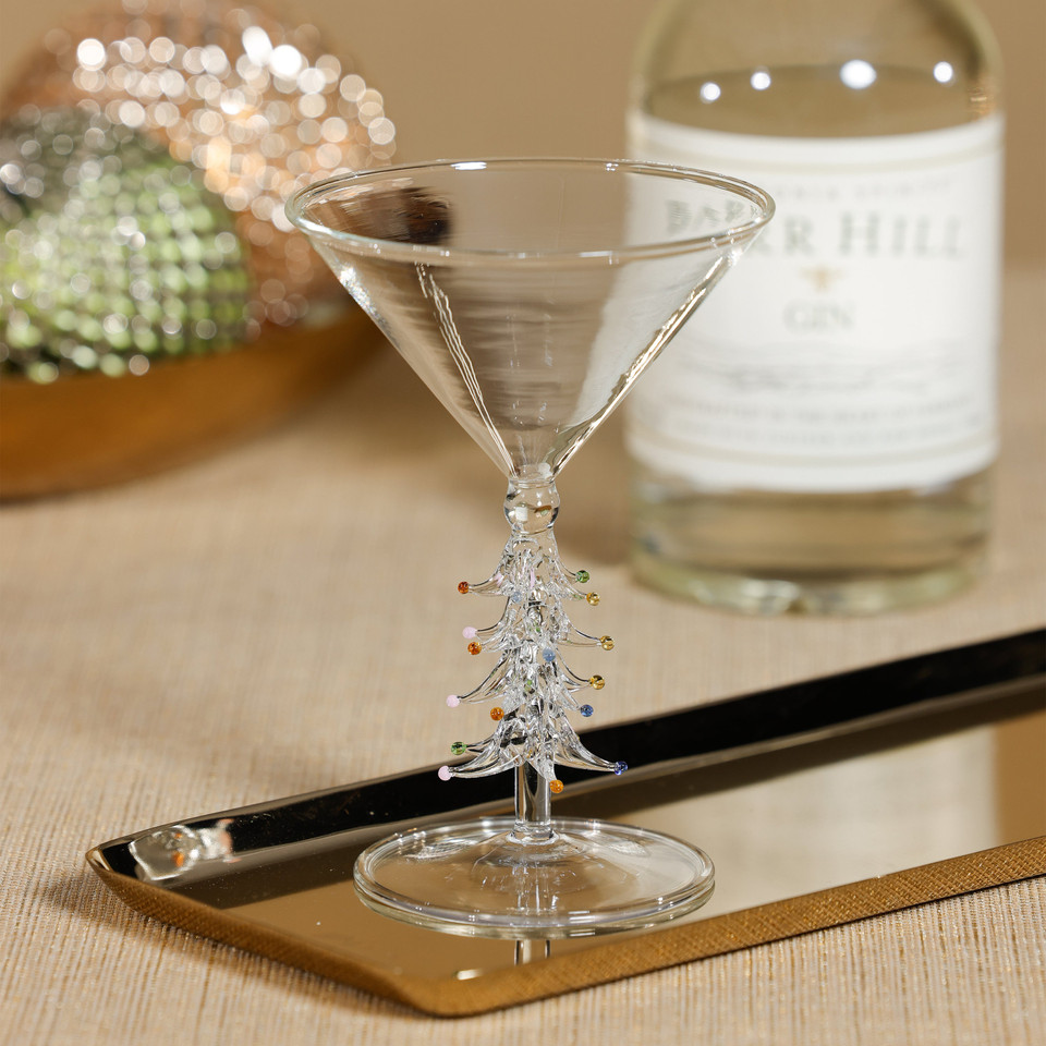 Treetop Cheers Martini Glasses - Holiday Stemware, Set of 4 - Glass Detail | Bone & Brass