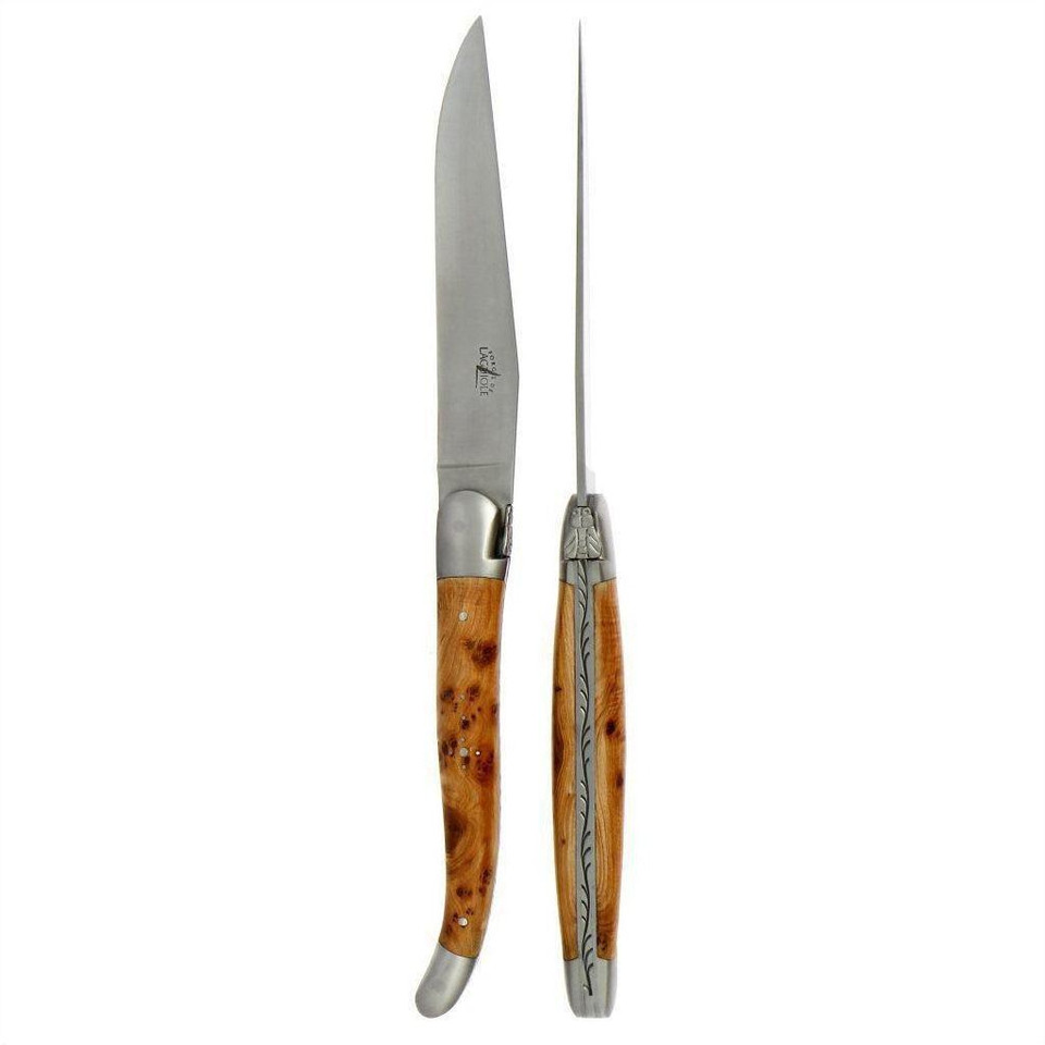 Forge de Laguiole 2 Piece Steak Knife Set Juniper Handle Satin Finish | Bone & Brass