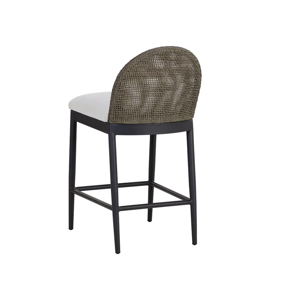 Calandri Grey Wicker & Cream Outdoor Counter Stool, view 4