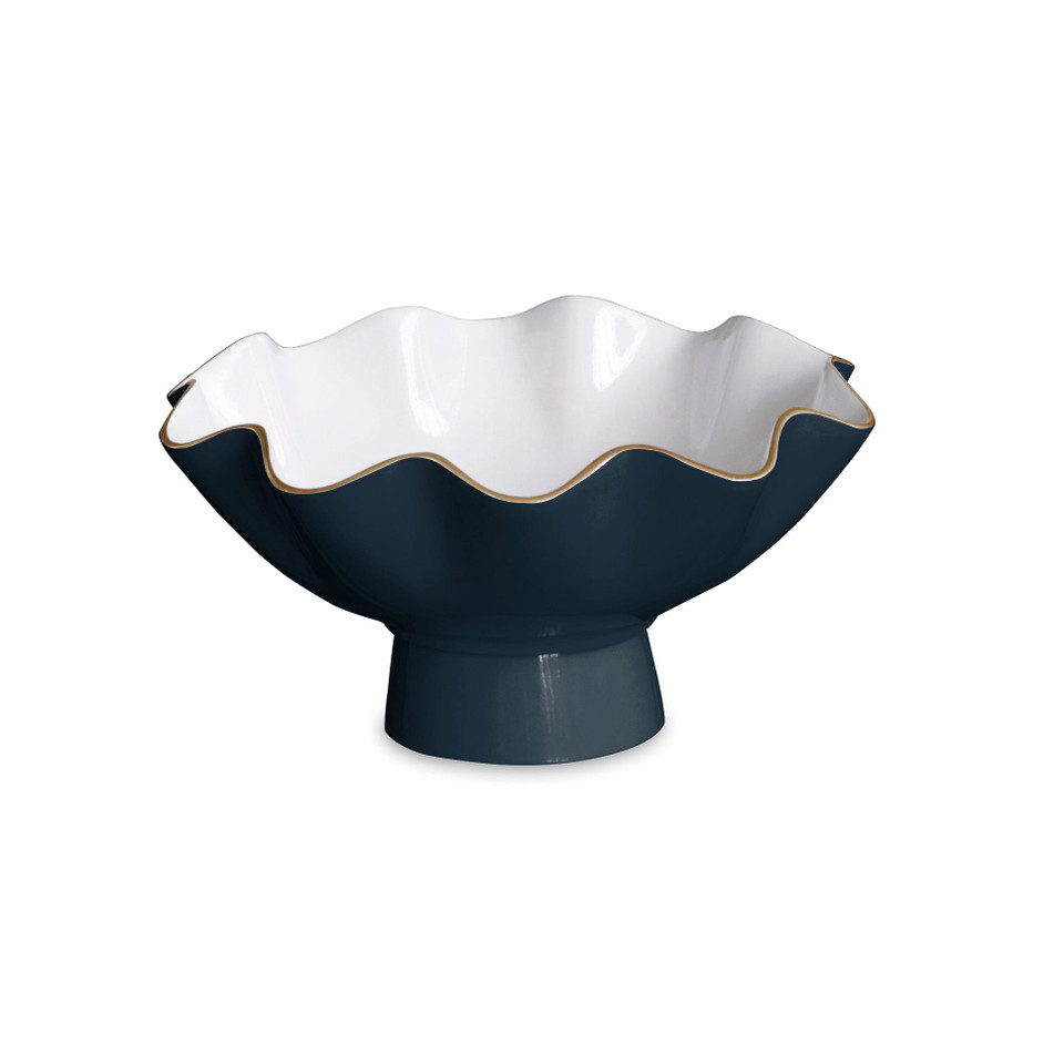 Encanto Midnight Blue & White Small Pedestal Serving Bowl | Bone & Brass