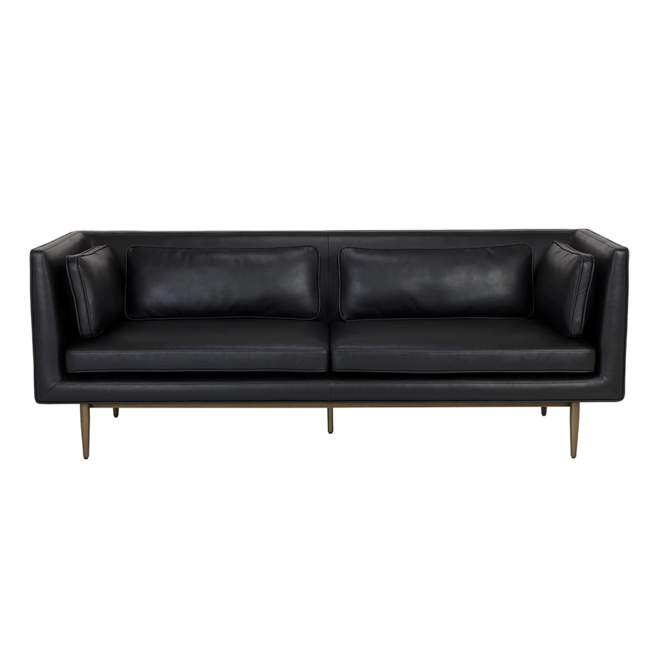 Batavia Black Leather Channeled Sofa, view 3