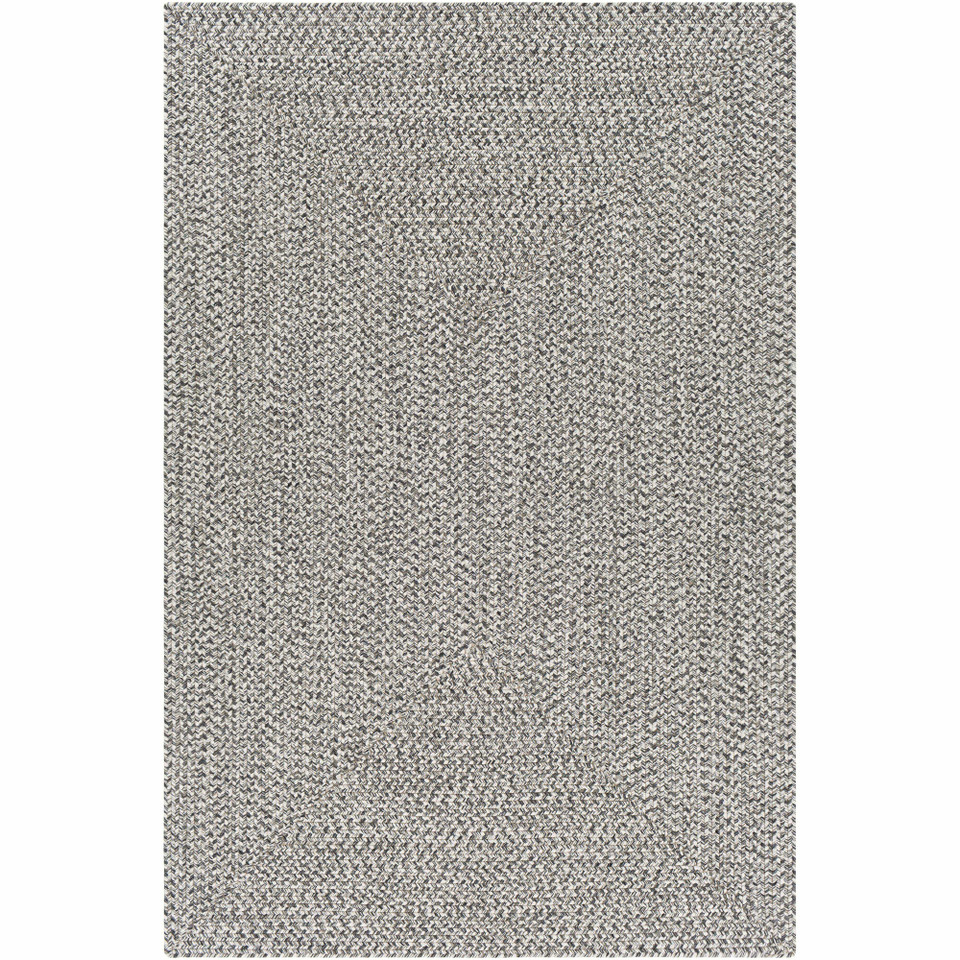 Chesapeake Bay Gray Outdoor Rug, a rectangular, braided polypropylene rug with a textured gray and cream weave.