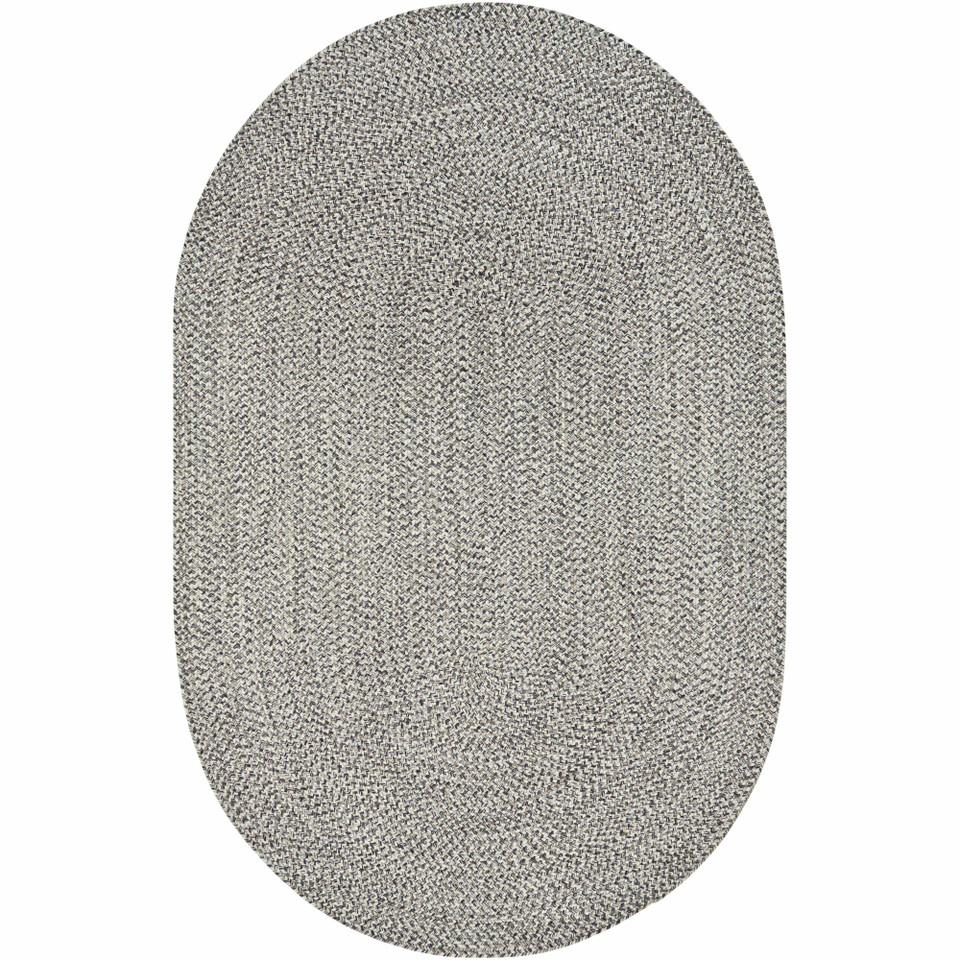 Chesapeake Bay Gray oval outdoor rug with braided polypropylene texture.