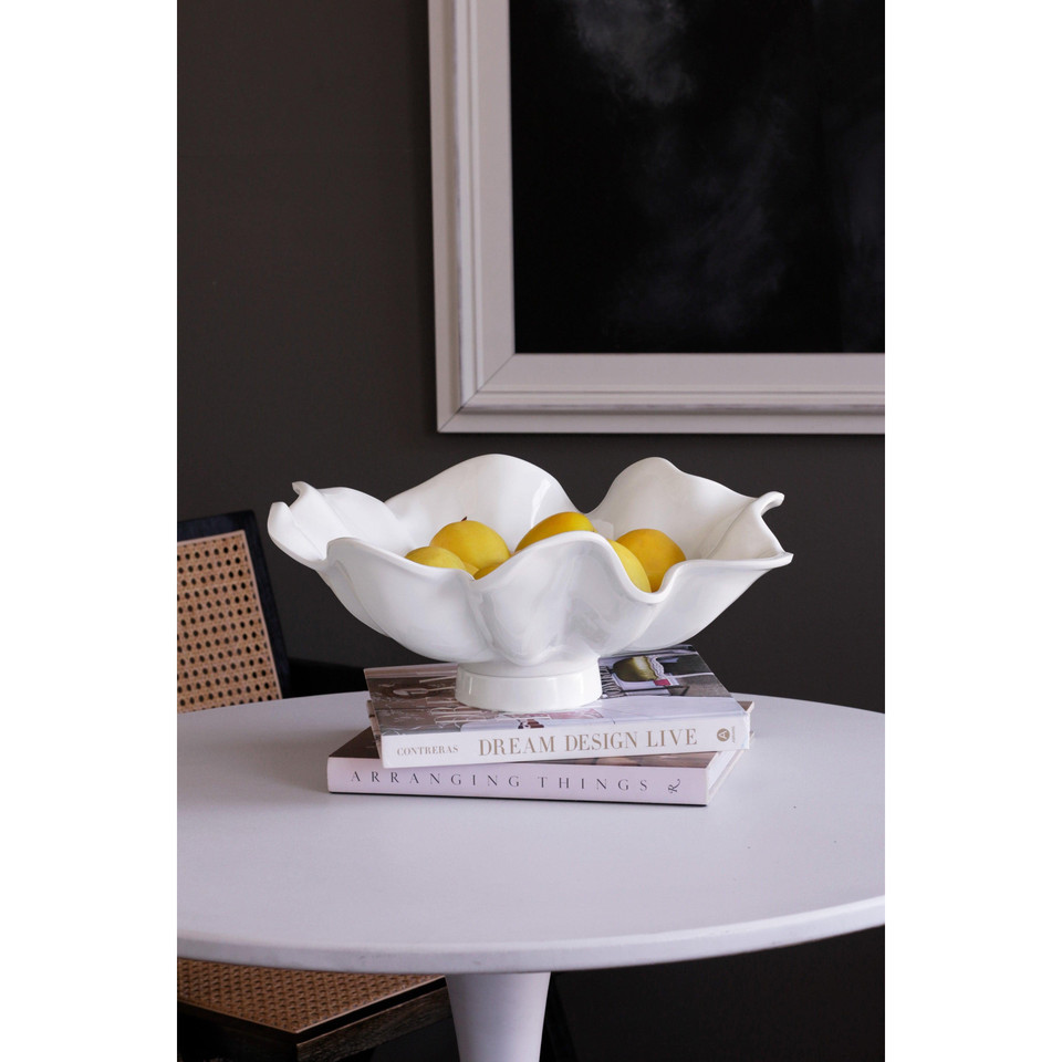 White Havana Aries Large Pedestal Bowl - Bowl Detail | Bone & Brass