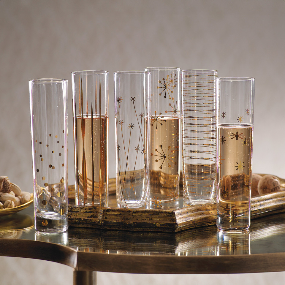 Centuri Golden Decal Champagne Glasses, Set of 6 - Glass Detail | Bone & Brass