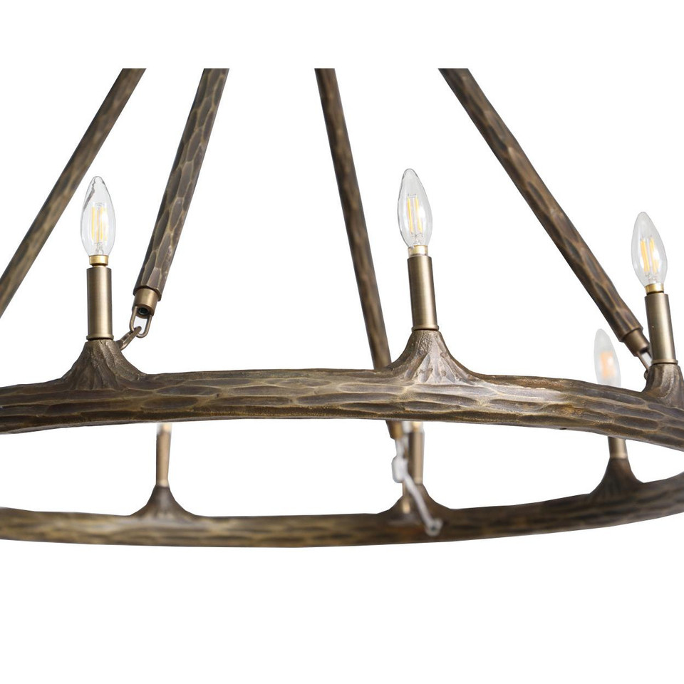 Wolfgang Hammered Brass Chandelier - Small - Chandelier Installed | Bone & Brass