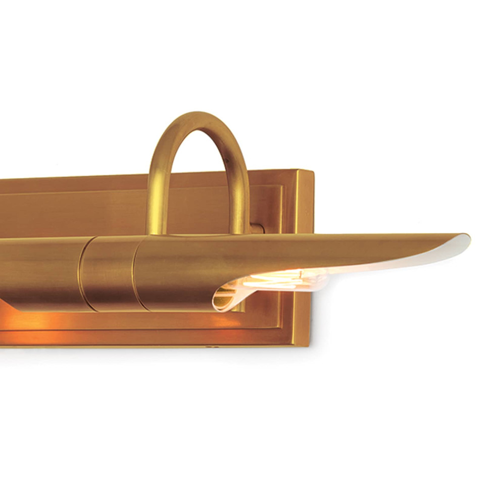 Large natural brass Redford picture light, a classic museum-inspired steel fixture with a rotating light source.
