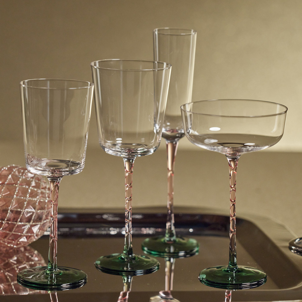 Sachi Green & Pink White Wine Glasses, Set 6 - Glass Detail | Bone & Brass