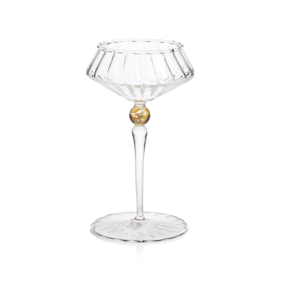 Odum Light Amber Fluted Coupe Glasses, Set of 4 | Bone & Brass