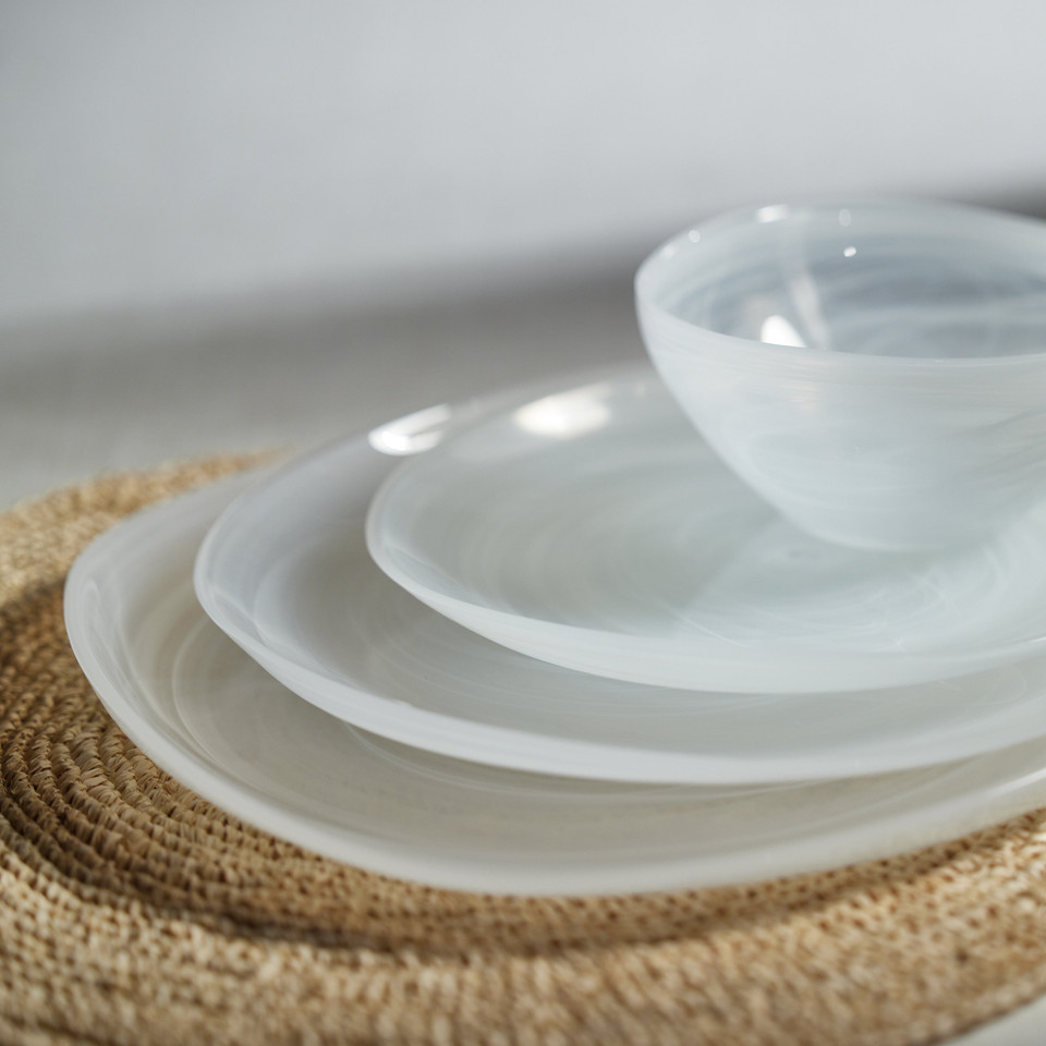 Monte Carlo White Alabaster Dinner Plates, Set of 6 - Plate View | Bone & Brass